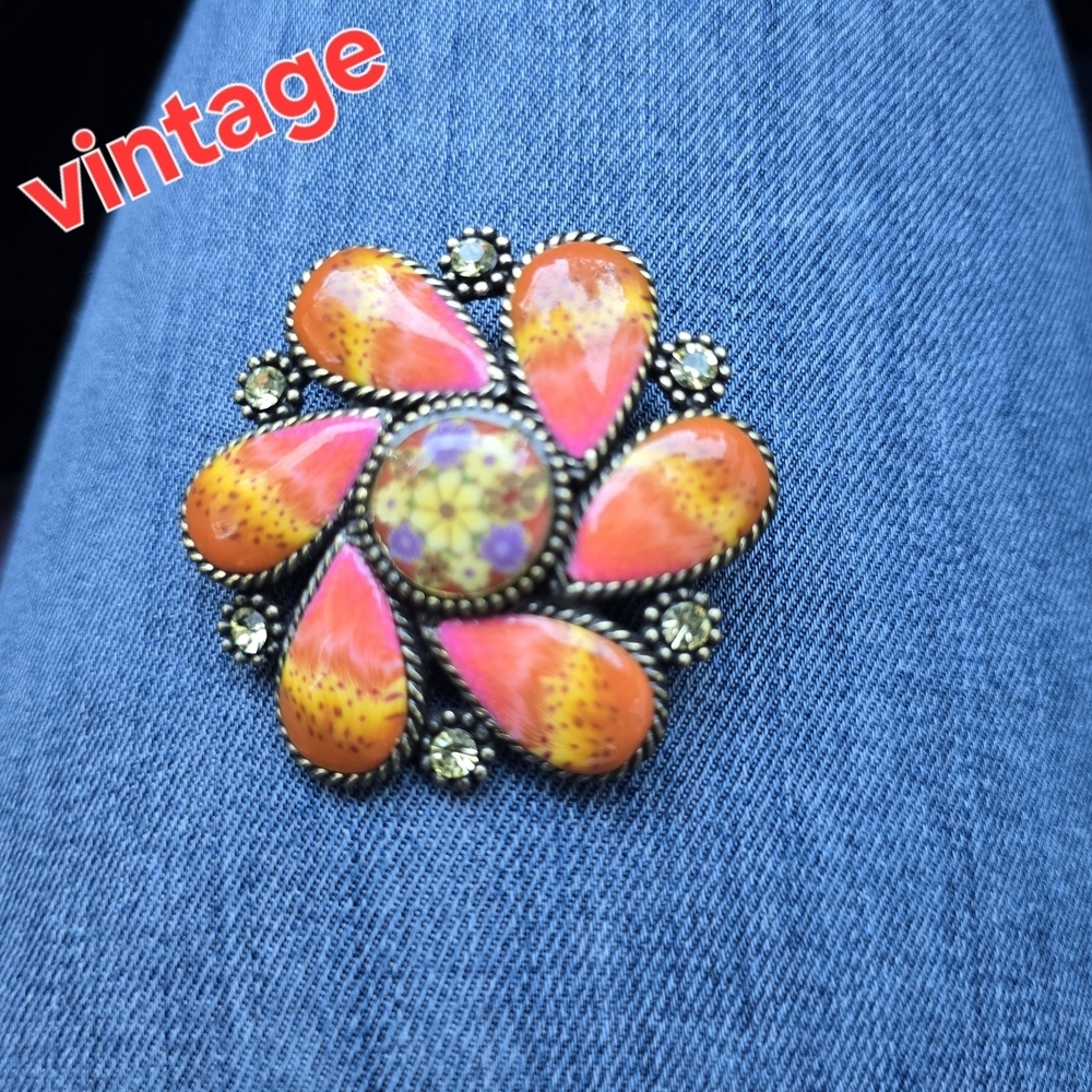 Colorful Vintage Floral Brooch
